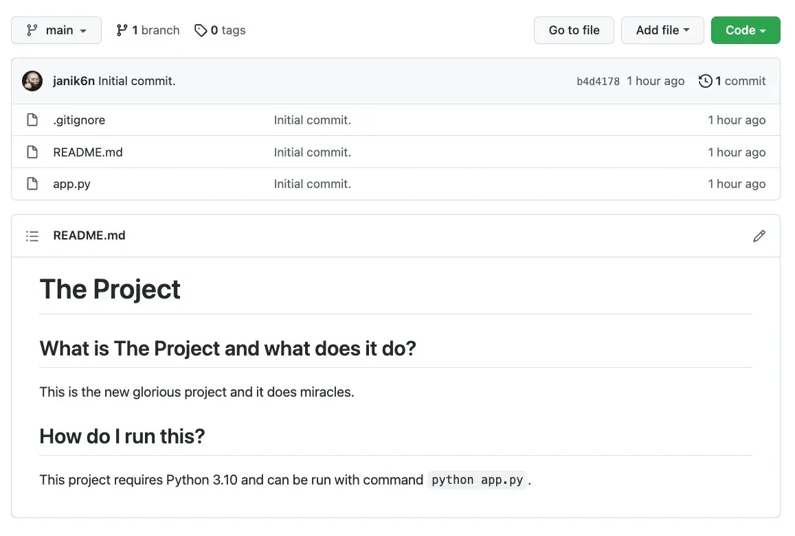 GitHub project view