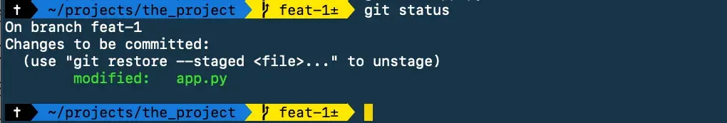 Git status after adding changes